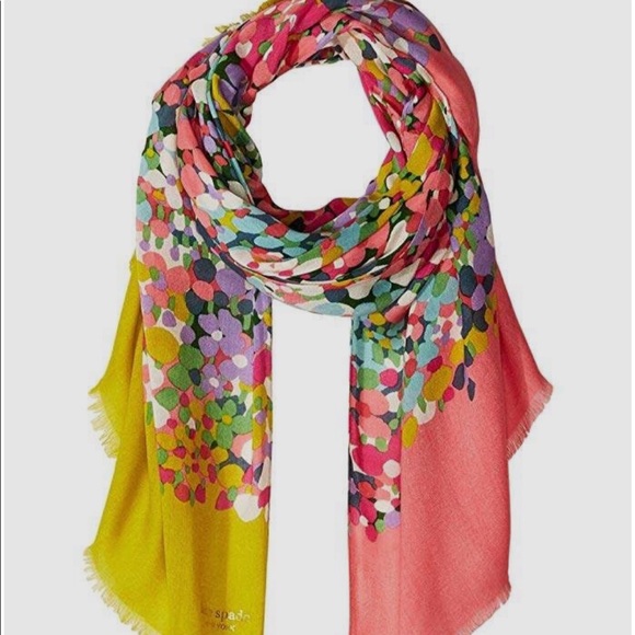 Kate Spade Floral Dot Colorful Oblong Logo Scarf - Picture 9 of 11